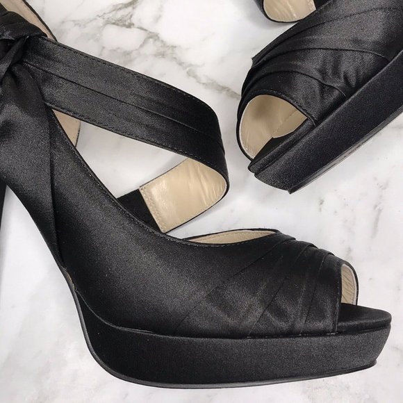 SOLD Wittner Black Satin Nippo Bow Heels Shoes 37 - Picture 3 of 12